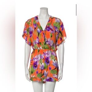 Alice + Olivia Floral Print V-Neck Romper - Size 2